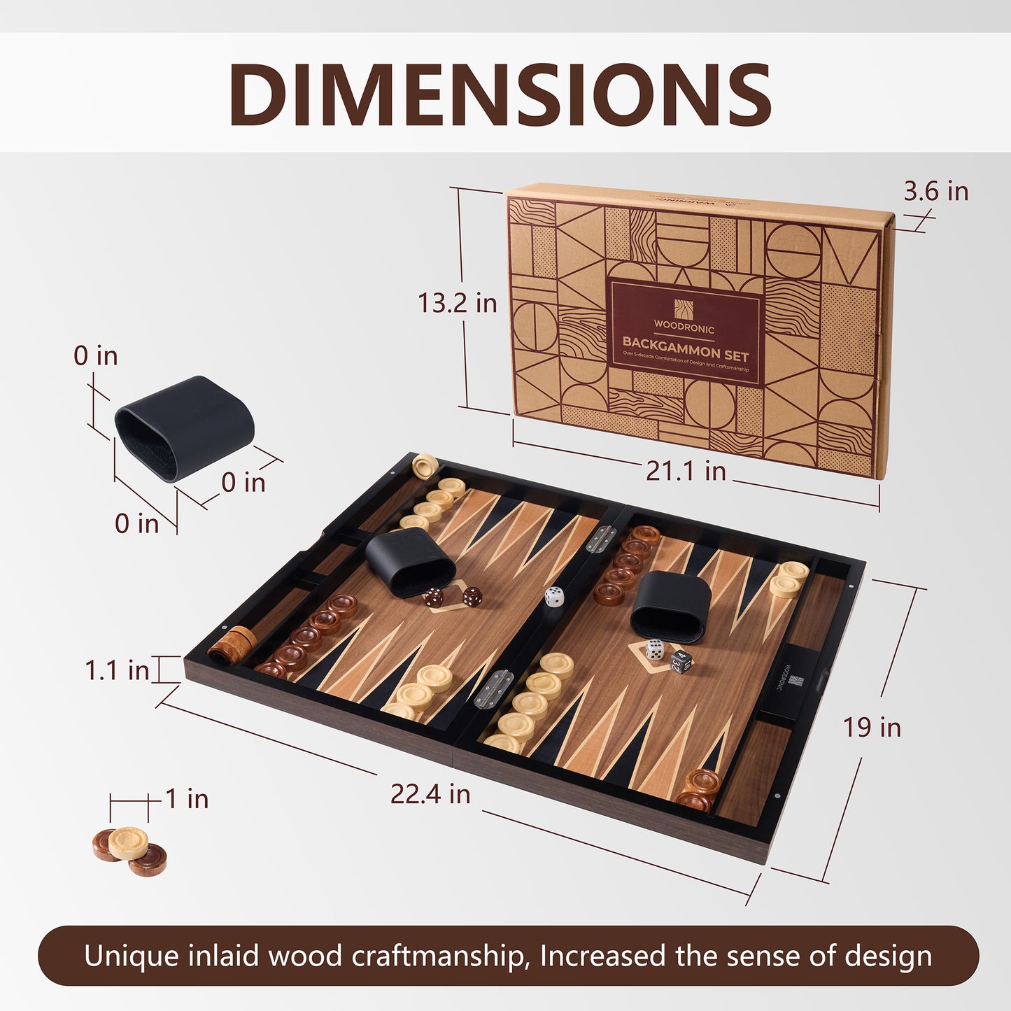 A5040 Backgammon Set, Walnut Maple Mahogany Veneers