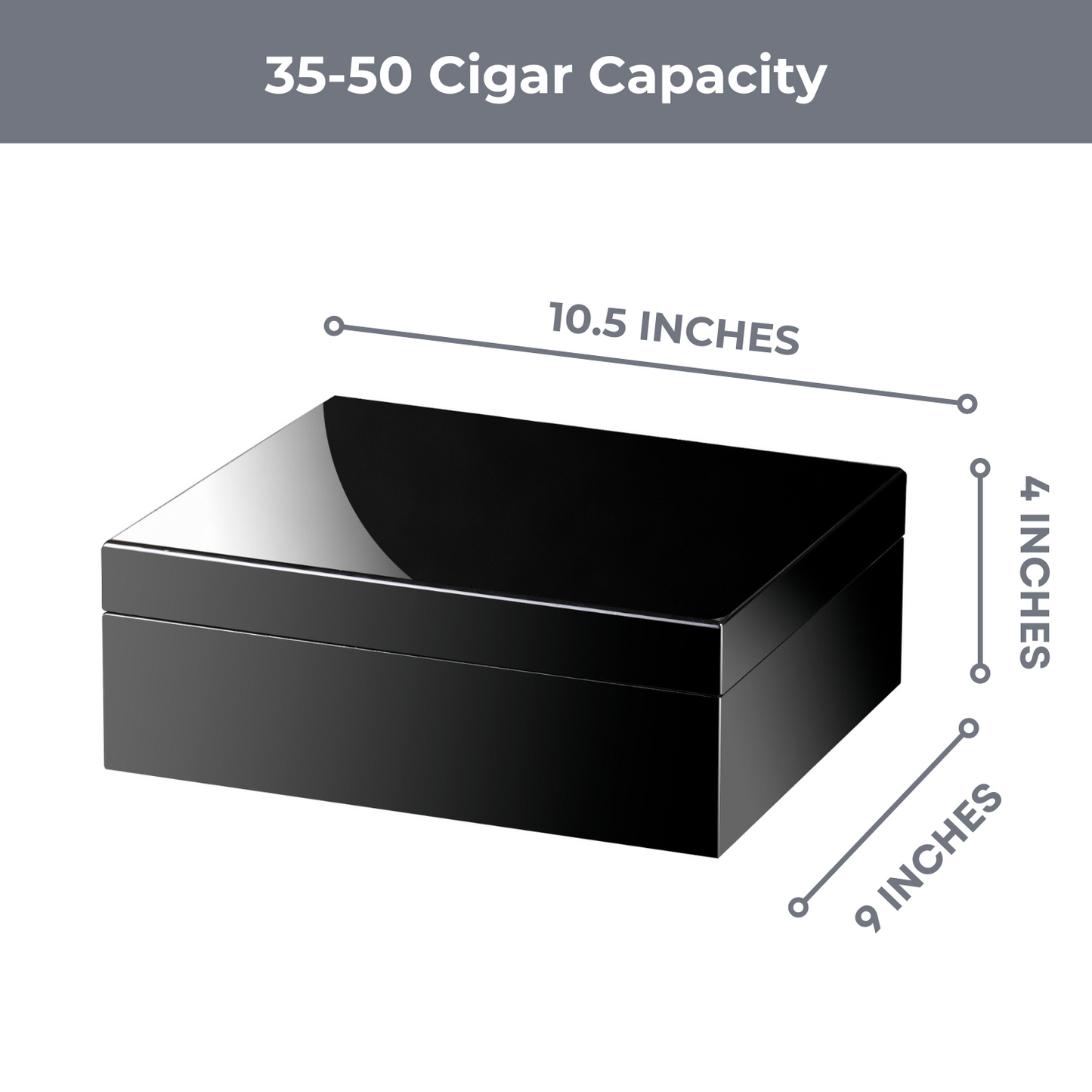 Tutum A5015BK Cigar Humidor, 35-50 CT, Polished Piano Black