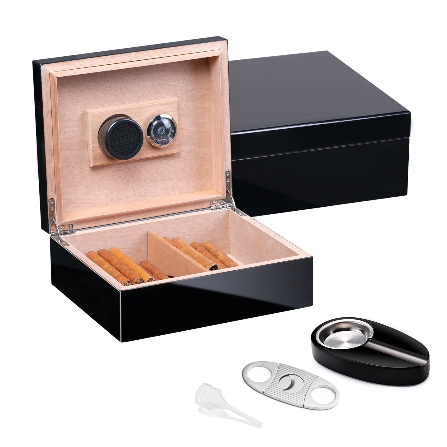 Tutum A5015BK Cigar Humidor, 35-50 CT, Polished Piano Black