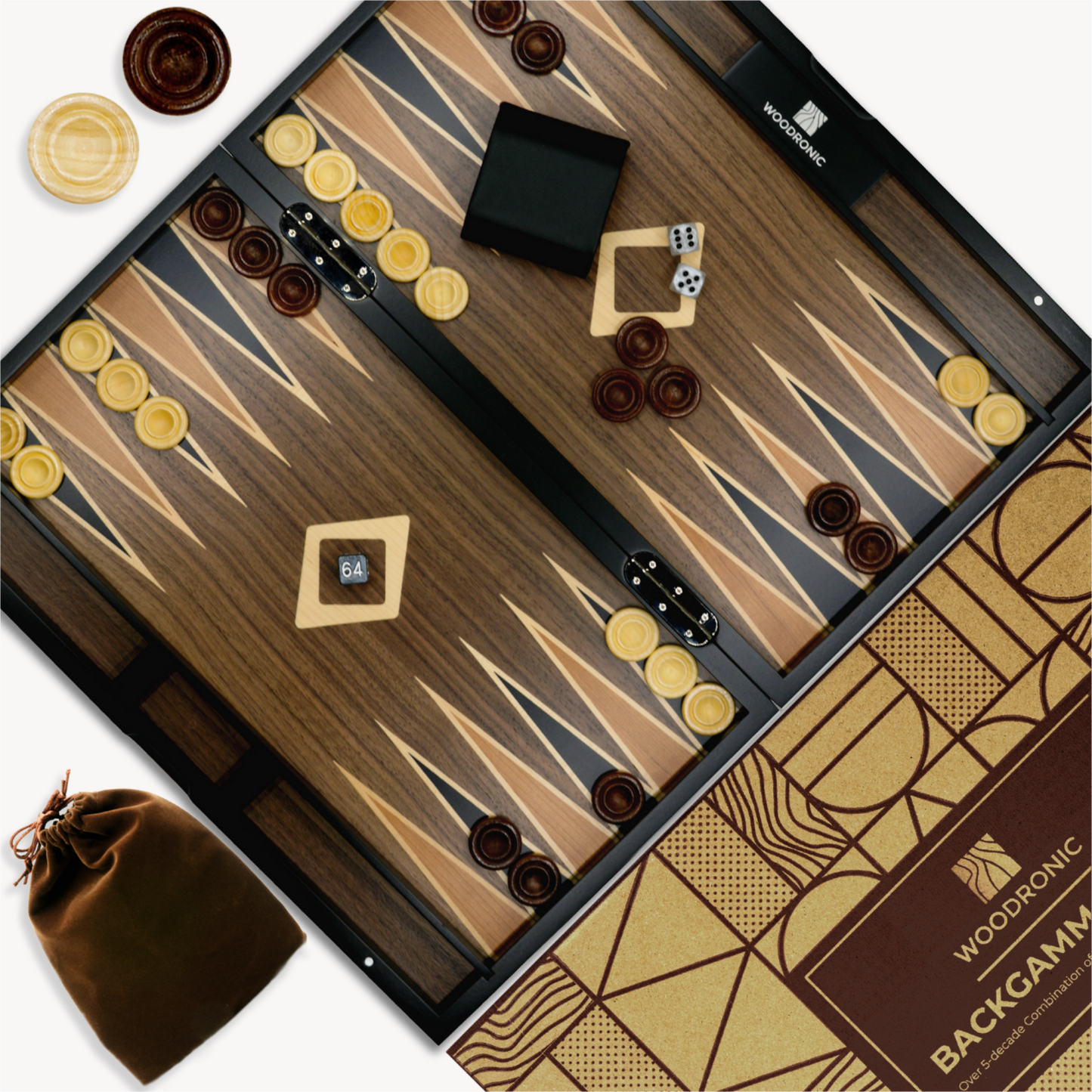 A5040 Backgammon Set, Walnut Maple Mahogany Veneers