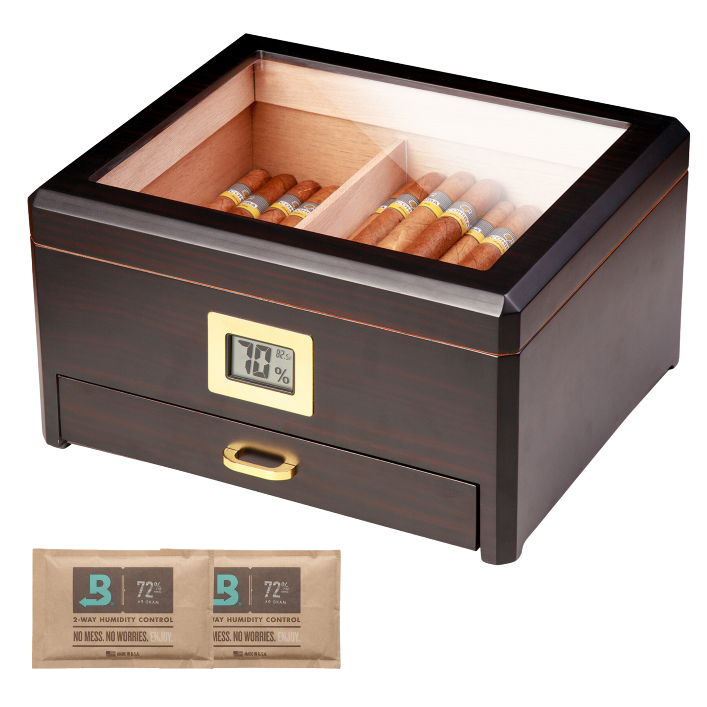 Enstatite A5043 Cigar Humidor, 25-50 CT, Ebony Finish