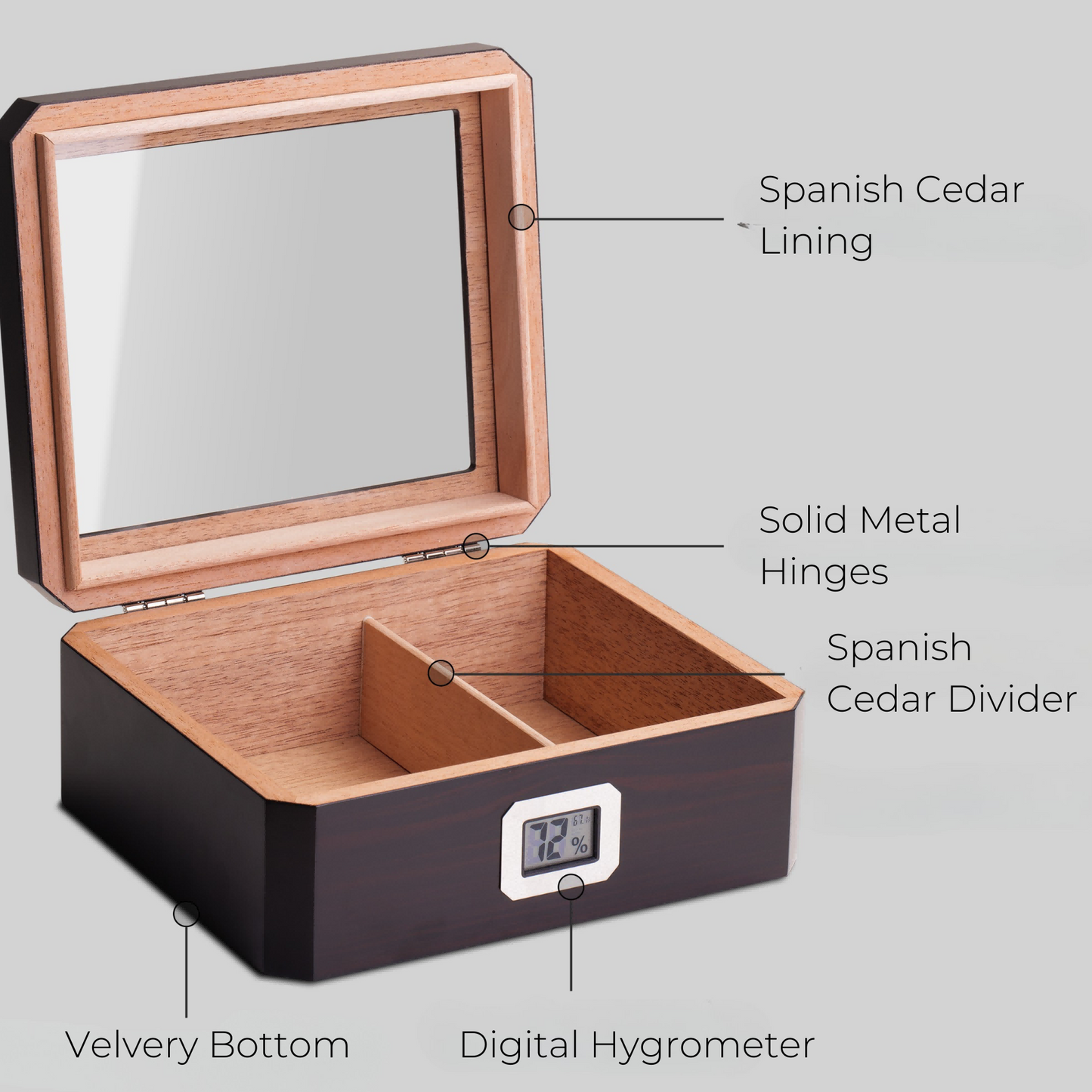 Mantle A5059 Cigar Humidor, 35-50 CT, Ebony Finish