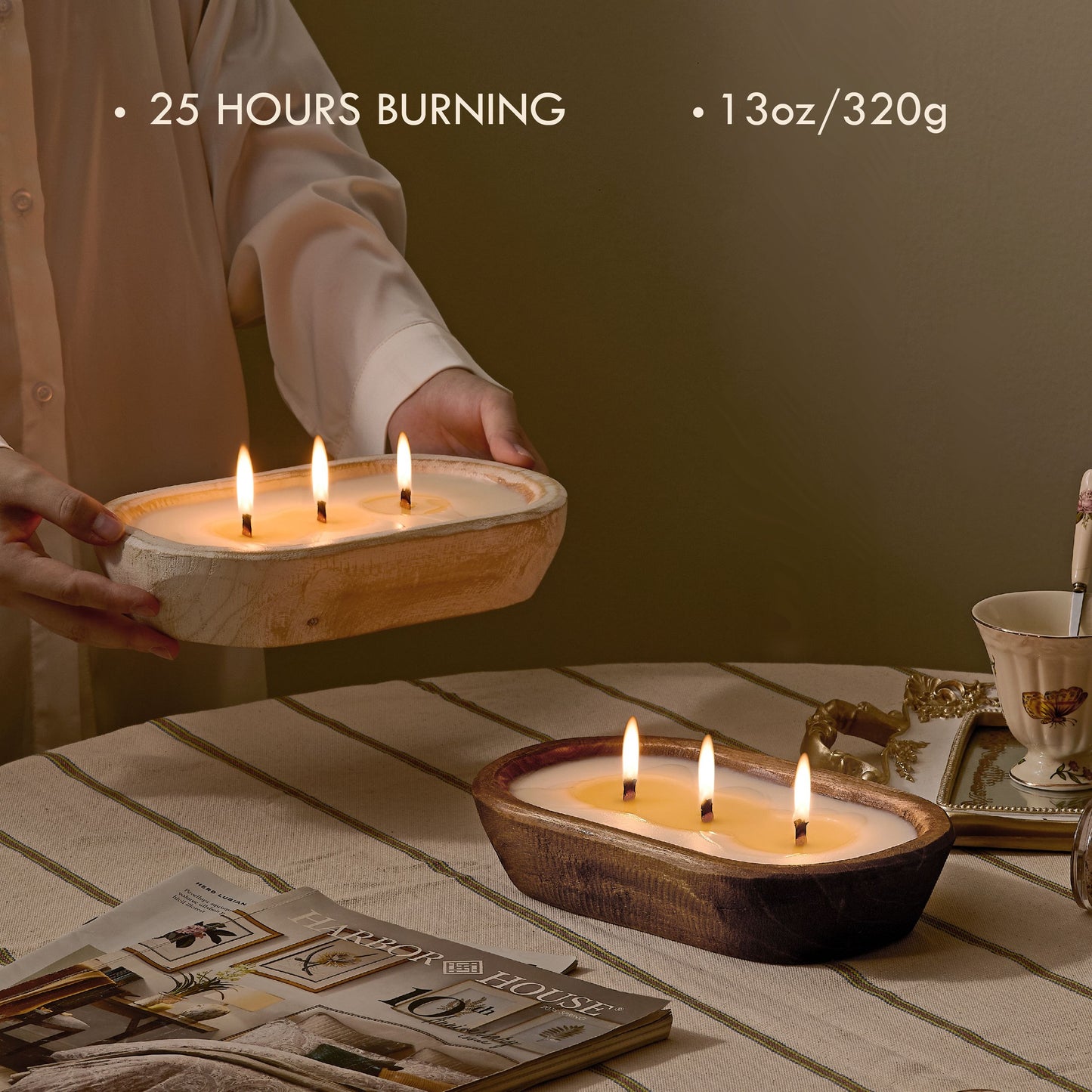 H5070 Dough Bowl Candle, White Paulownia