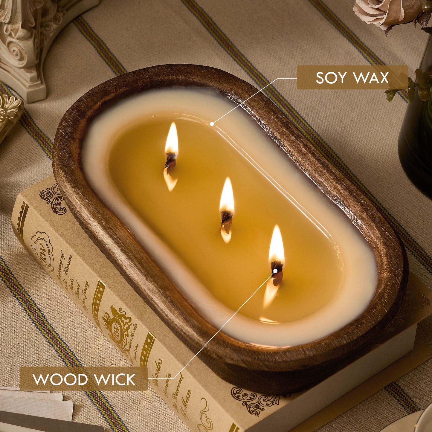 H5070 Dough Bowl Candle, White Paulownia