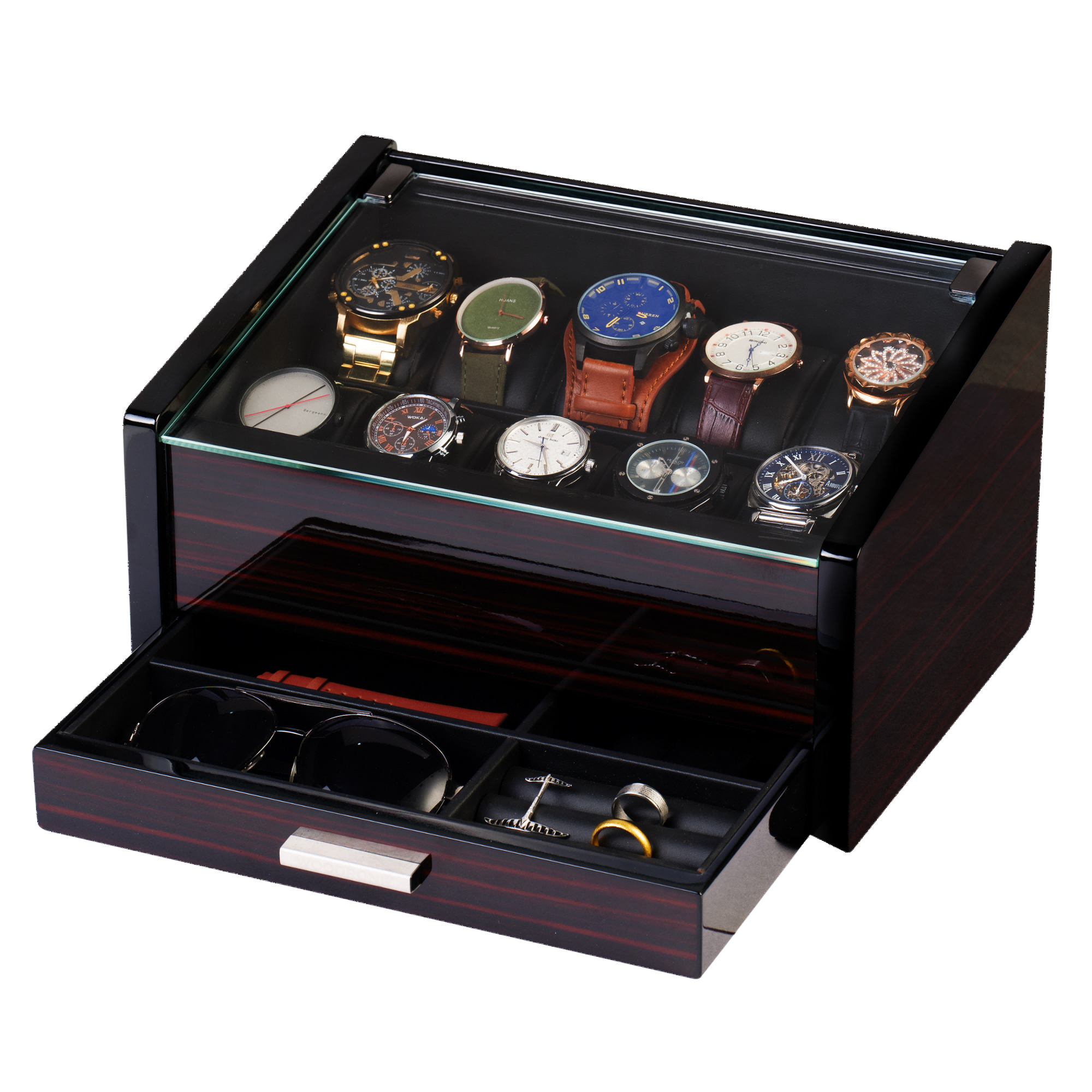 Woodronic LVL202 10-Slot Watch Storage Box, Ebony Finish
