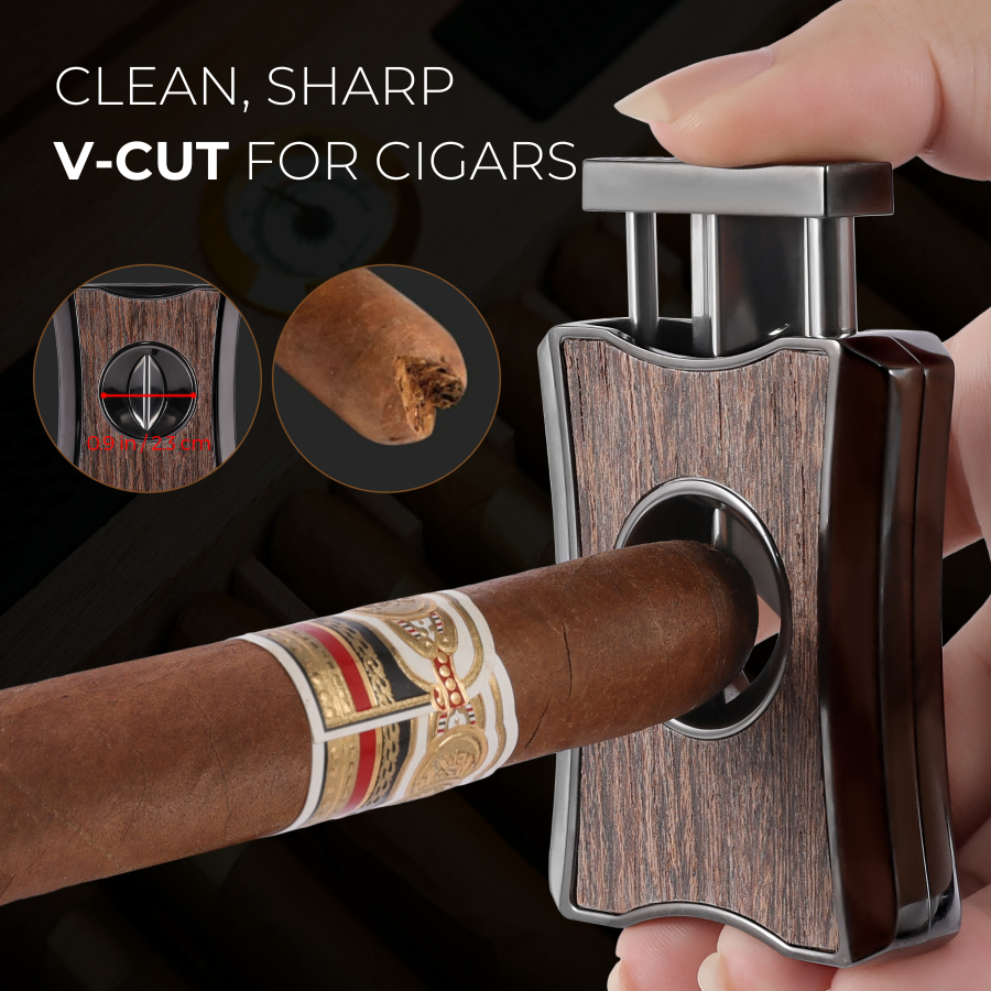 A5075 Cigar V-Cutter with Punch, Wenge Wood Inlay