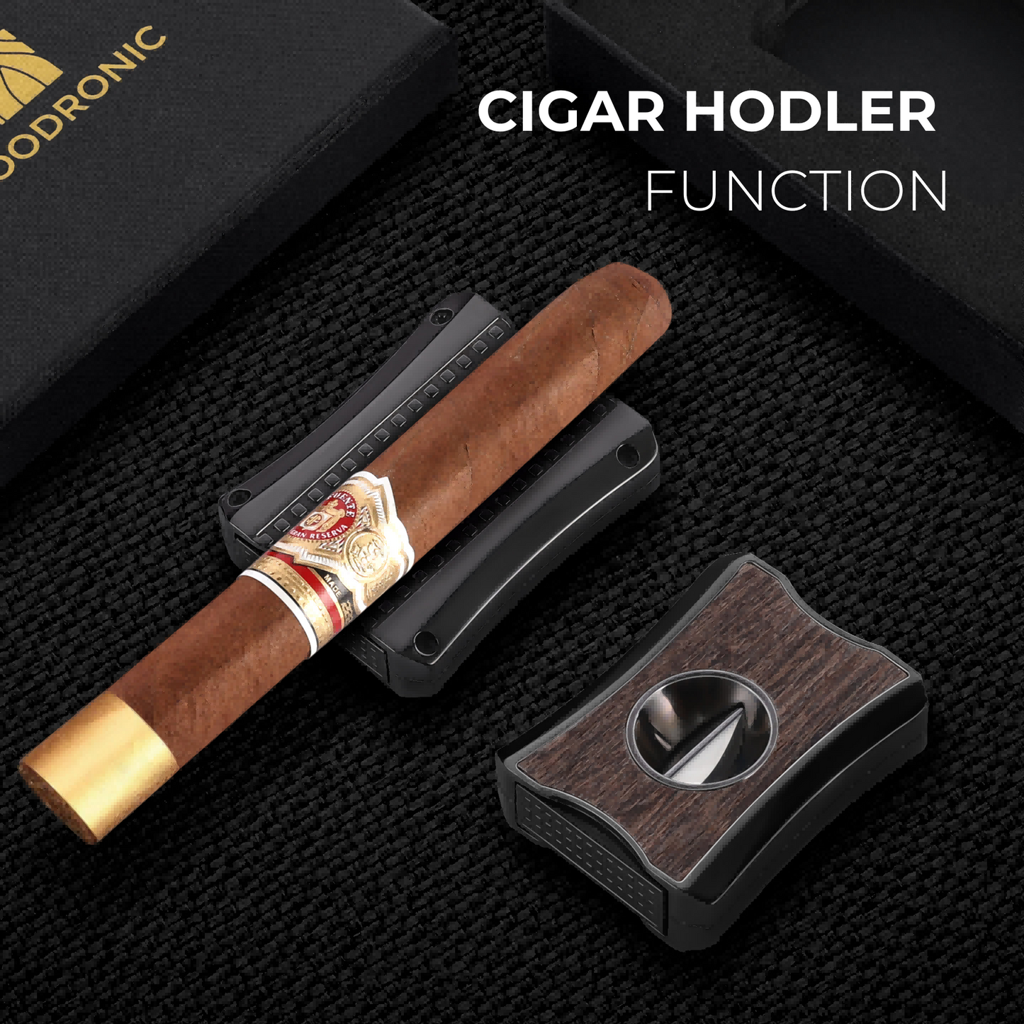 A5075 Cigar V-Cutter with Punch, Wenge Wood Inlay
