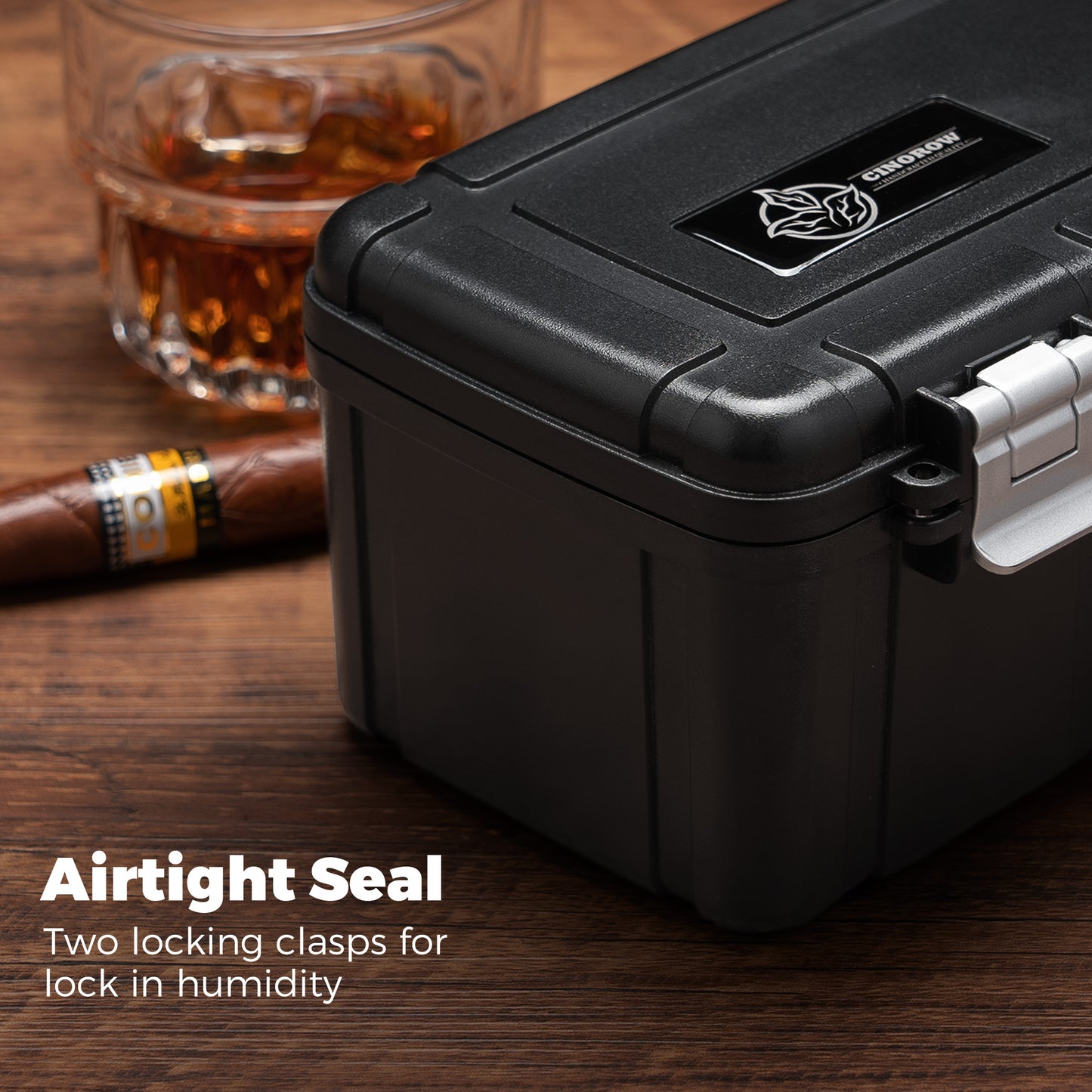 Cinorow CI-6003 Travel Cigar Humidor, 10-15 CT, Black