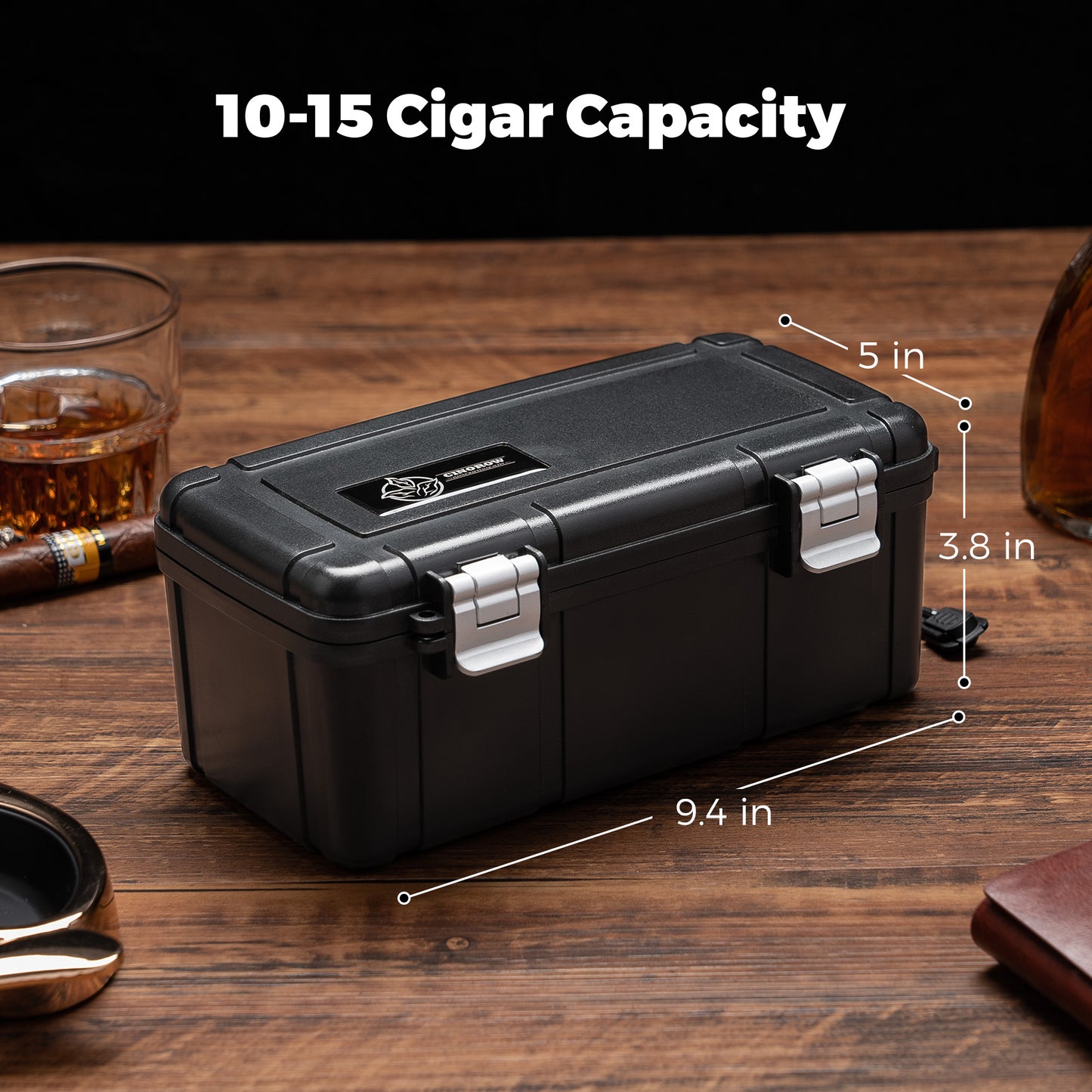 Cinorow CI-6003 Travel Cigar Humidor, 10-15 CT, Black