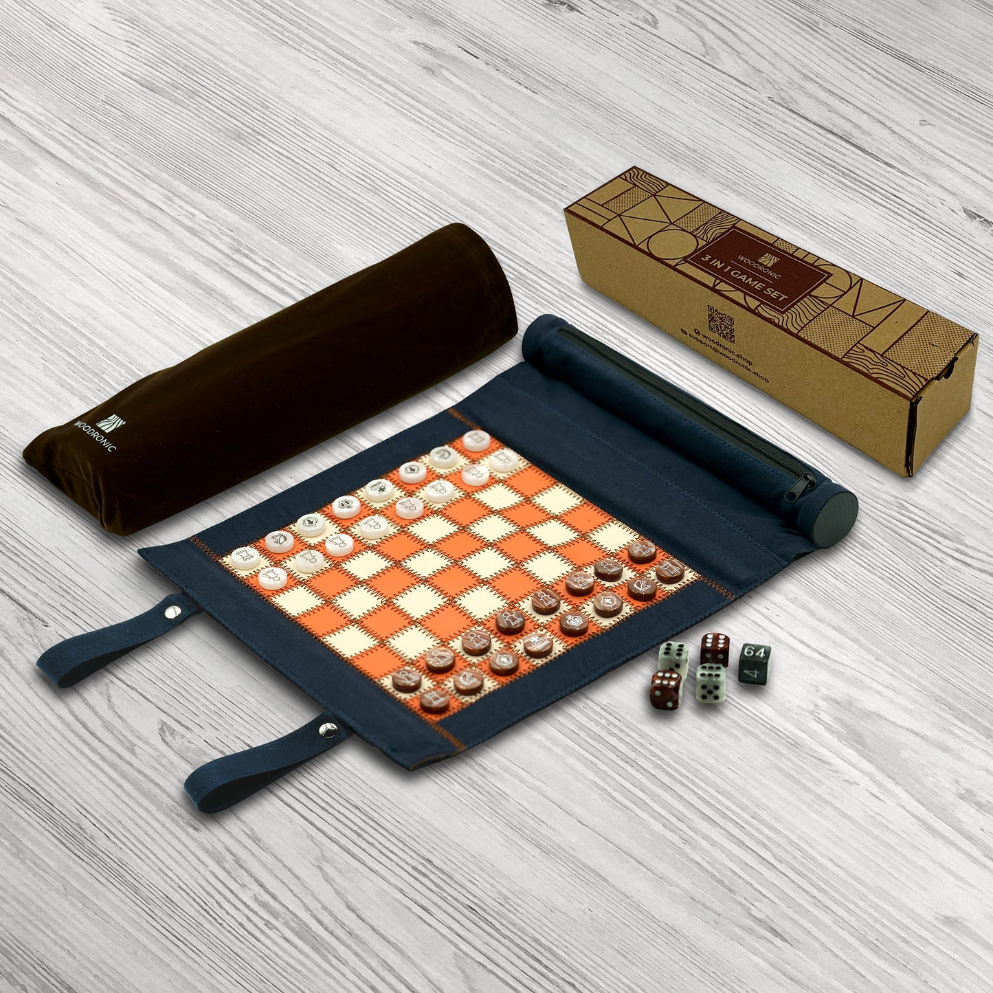 A5039N Backgammon Chess Checkers Set, PU Leather