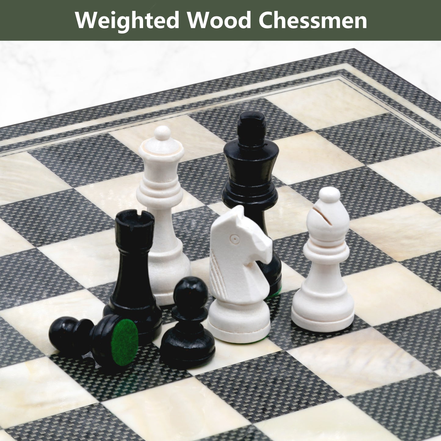 A5048 Chess Set with Chessmen, Glossy Carbon Fiber