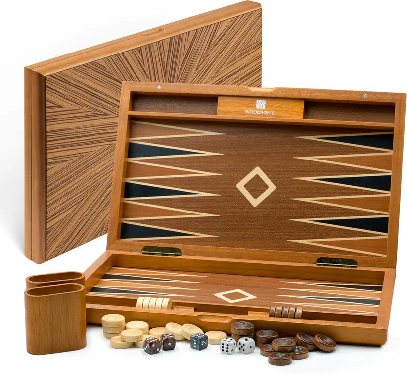 A5047 Backgammon Set, Chip Carved with Multiple Wood Veneers