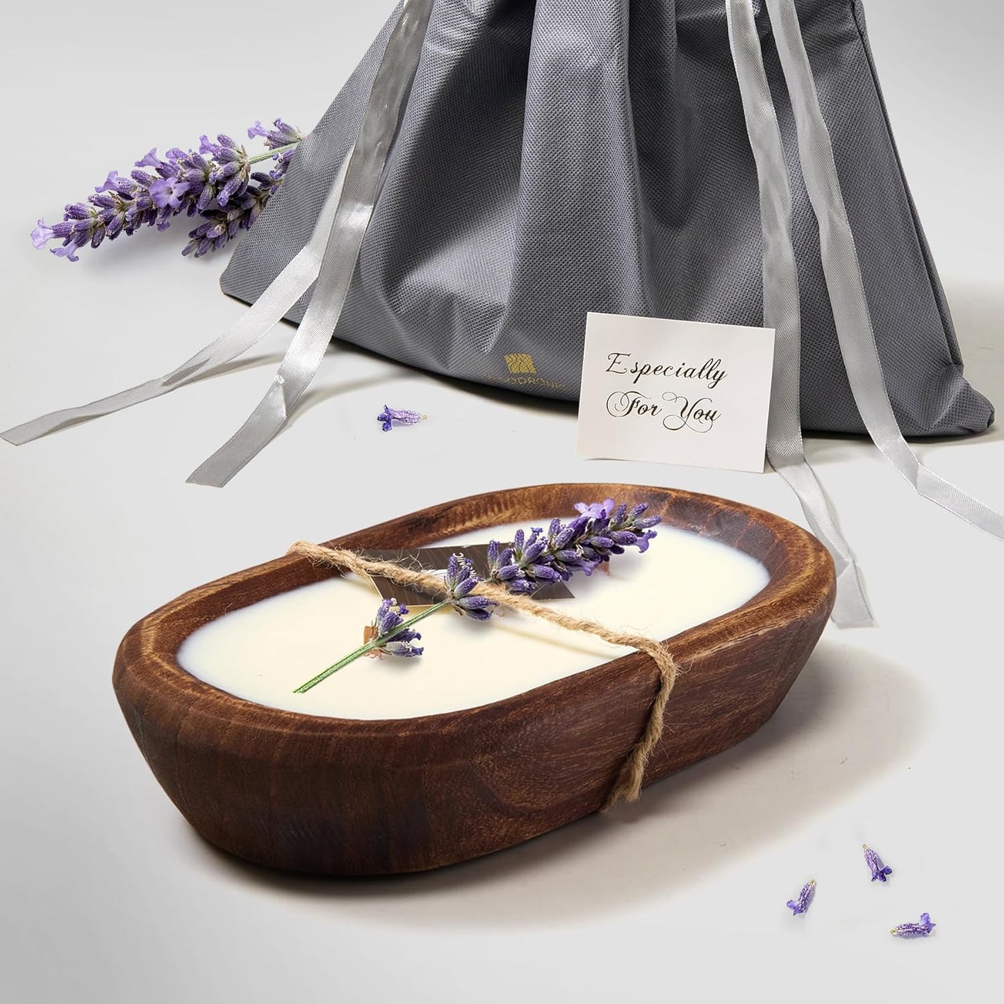 H5069 Dough Bowl Candle, Brown Paulownia