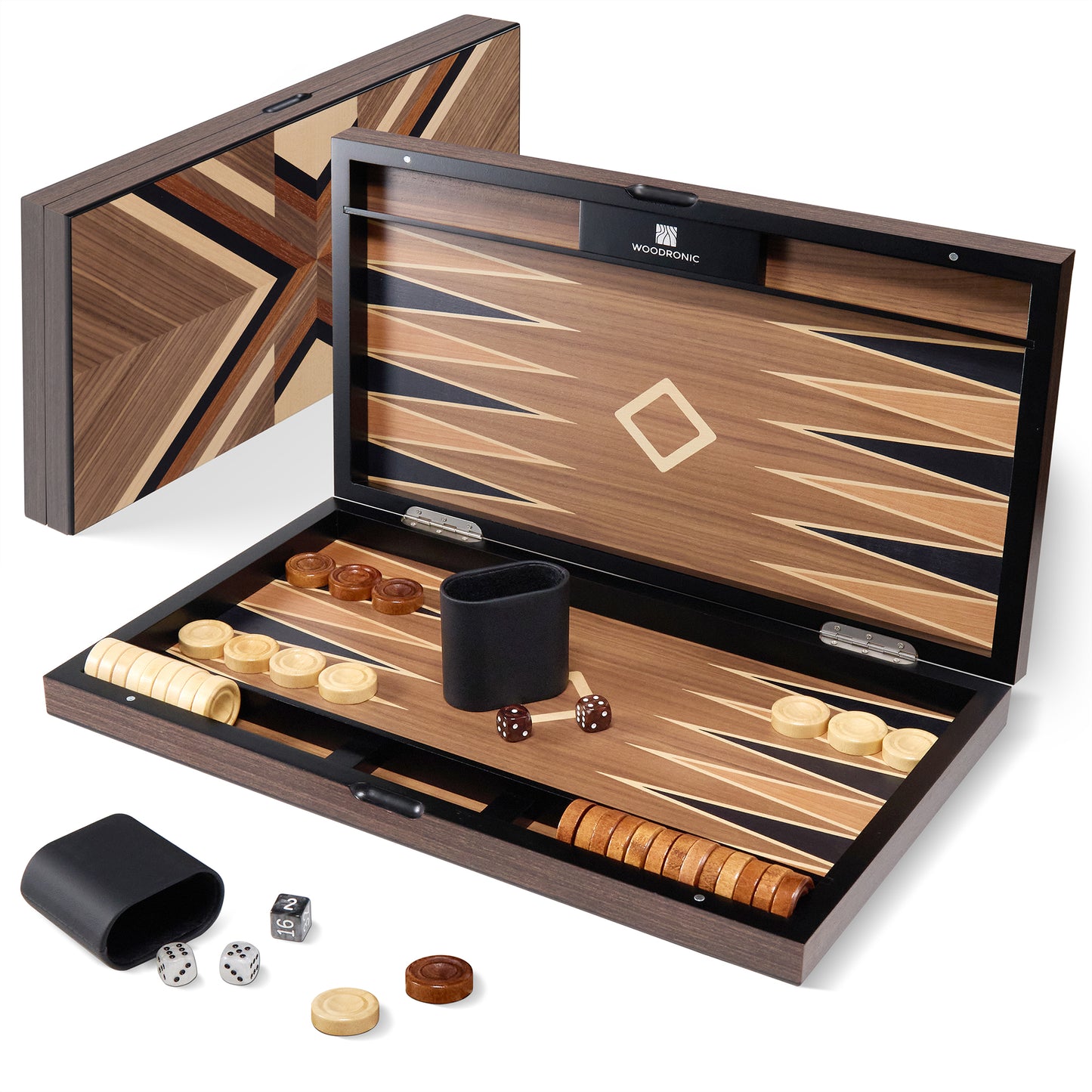 A5040 Backgammon Set, Walnut Maple Mahogany Veneers