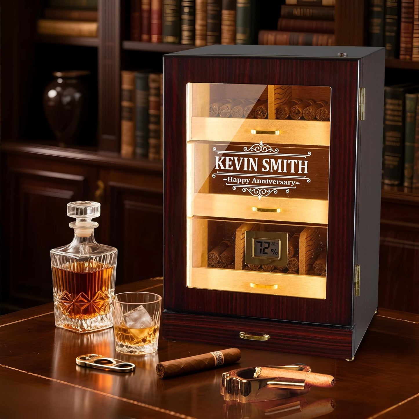 Axinite A5054Pro Monogrammed Cigar Cabinet, 100-150 CT, Ebony Finish