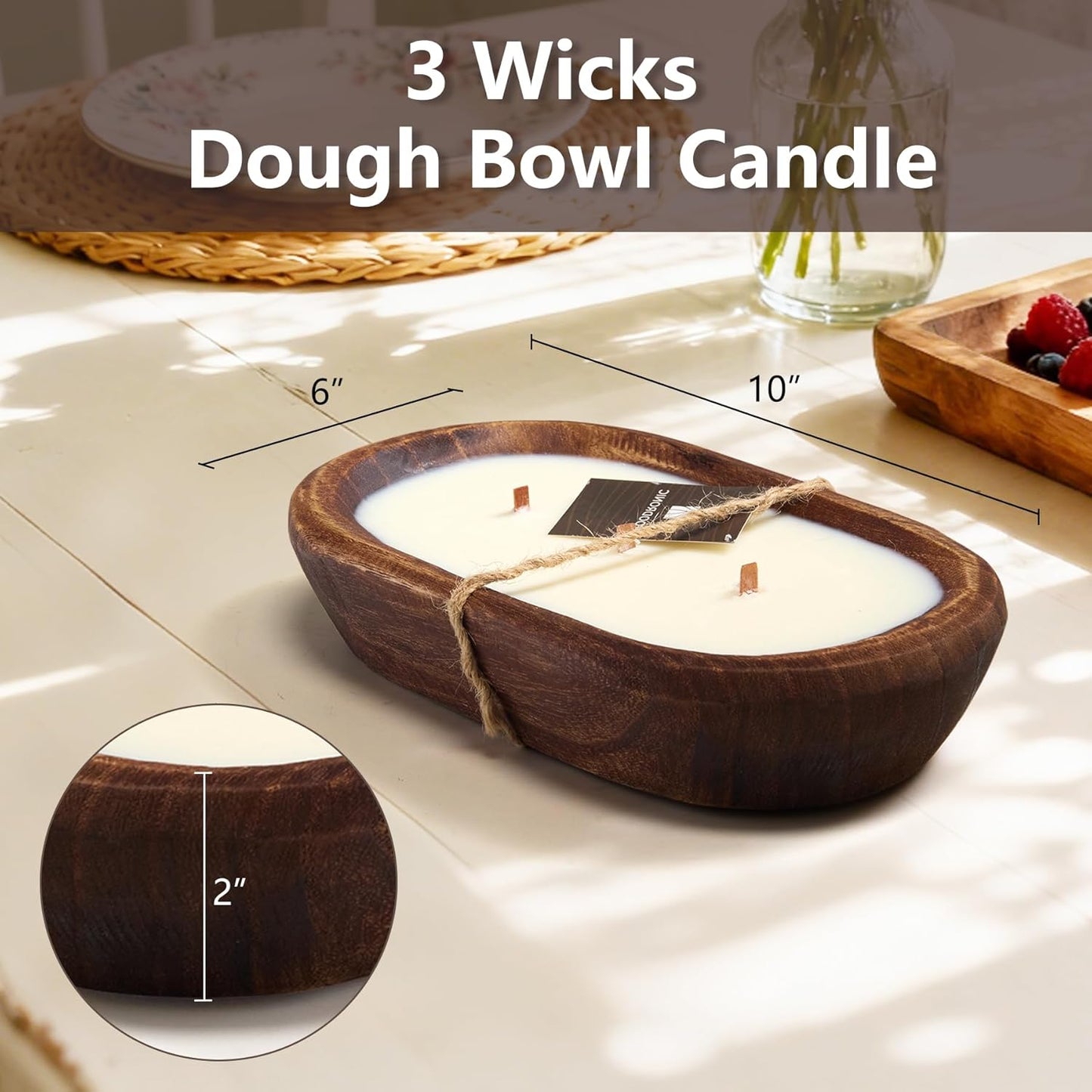 H5069 Dough Bowl Candle, Brown Paulownia