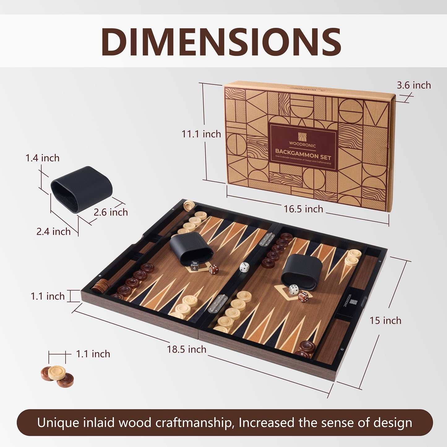 A5040 Backgammon Set, Walnut Maple Mahogany Veneers