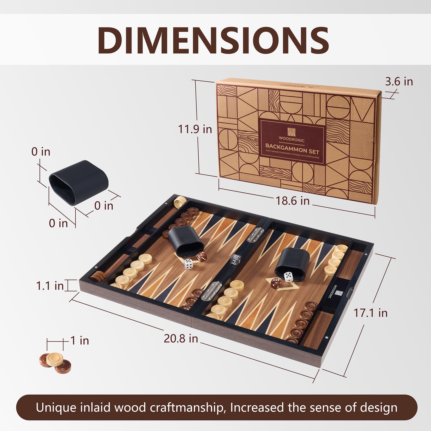 A5040 Backgammon Set, Walnut Maple Mahogany Veneers