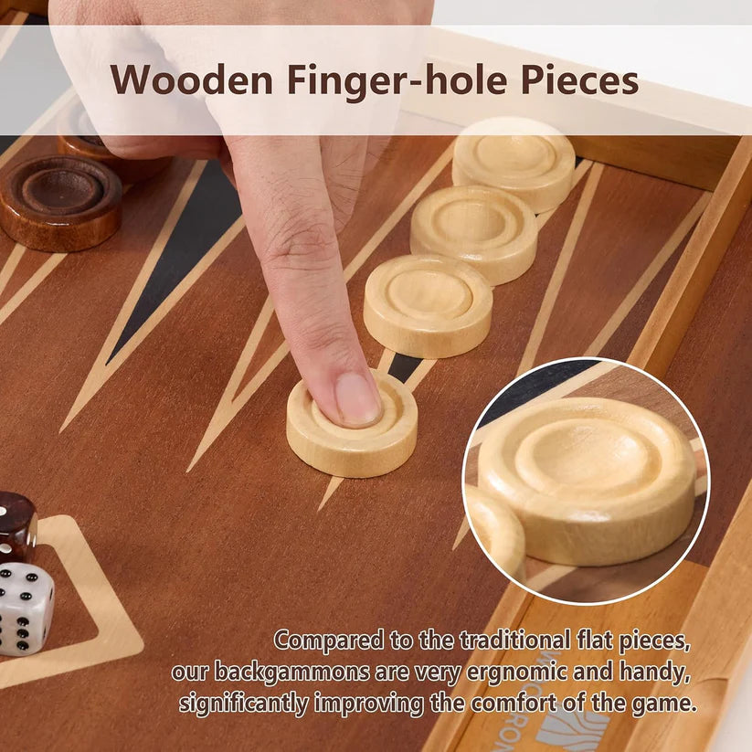 A5047 Backgammon Set, Chip Carved with Multiple Wood Veneers