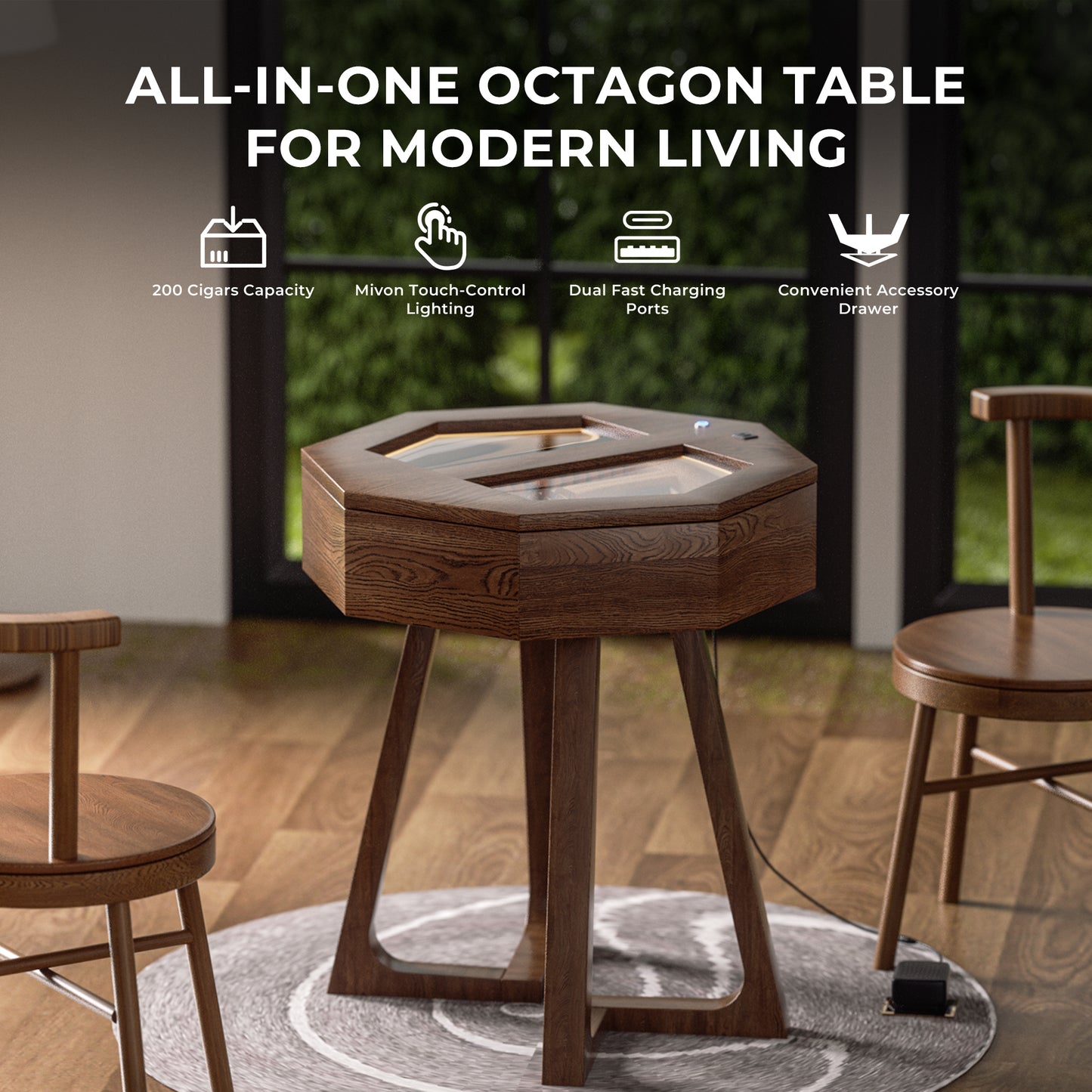 Woodronic Solid Wood Cigar End Table with Storage & Humidity Control