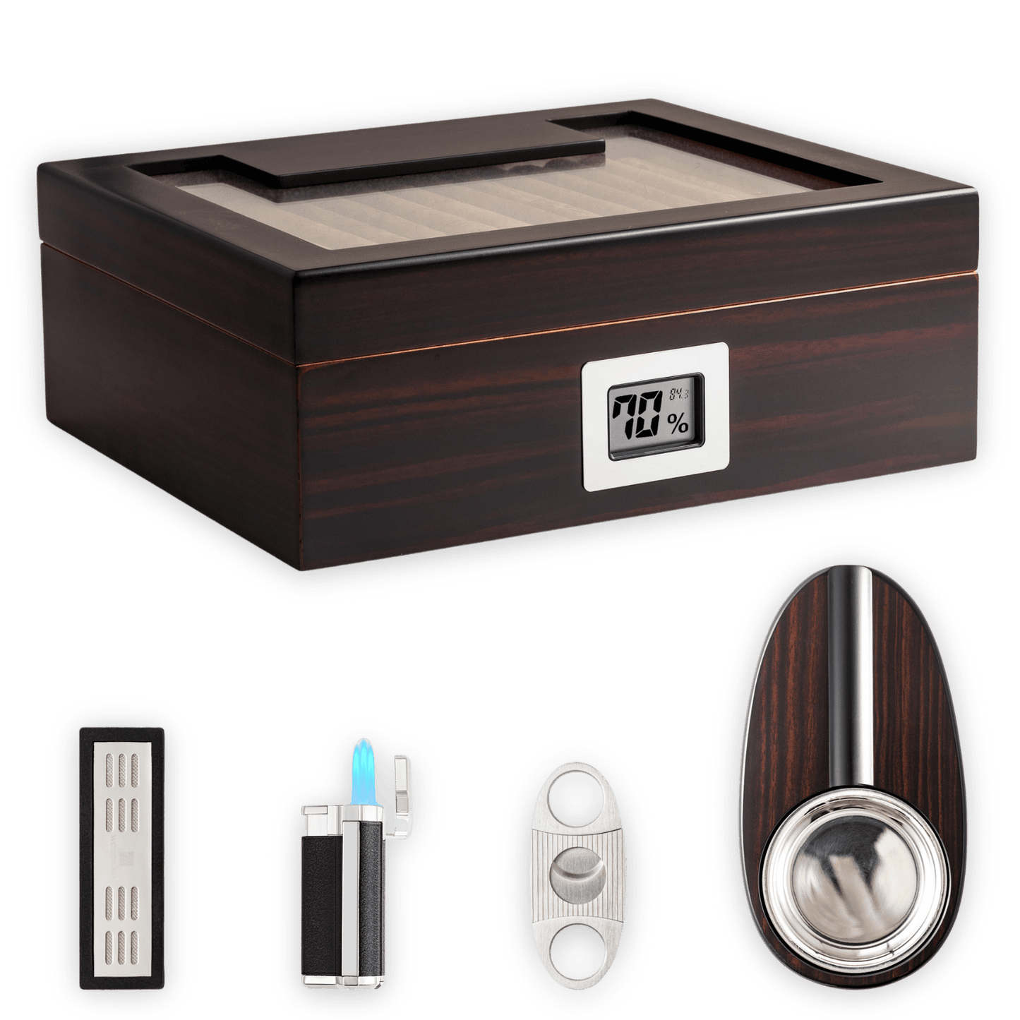 Mantle A5033LT Cigar Humidor, 35-50 CT, Ebony Finish