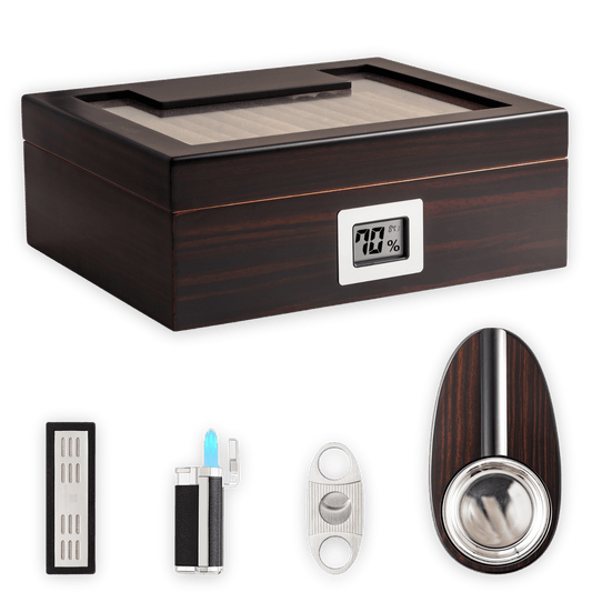 Mantle A5033LT Cigar Humidor, 35-50 CT, Ebony Finish