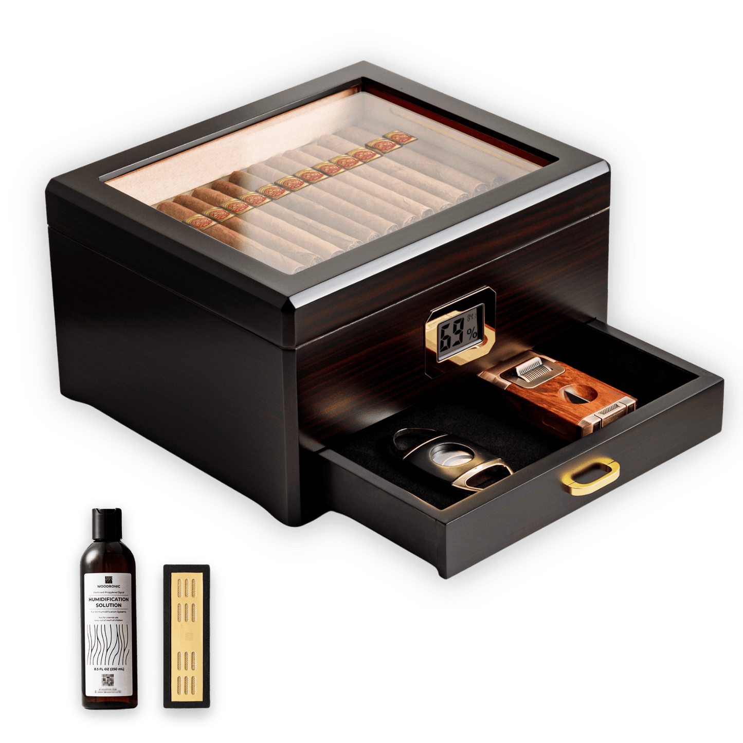 Enstatite A504302 Cigar Humidor, 25-50 CT, Ebony Finish