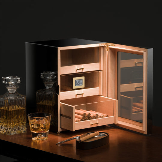 Axinite A5045BK Cigar Cabinet, 100-150 CT, Polished Piano Black