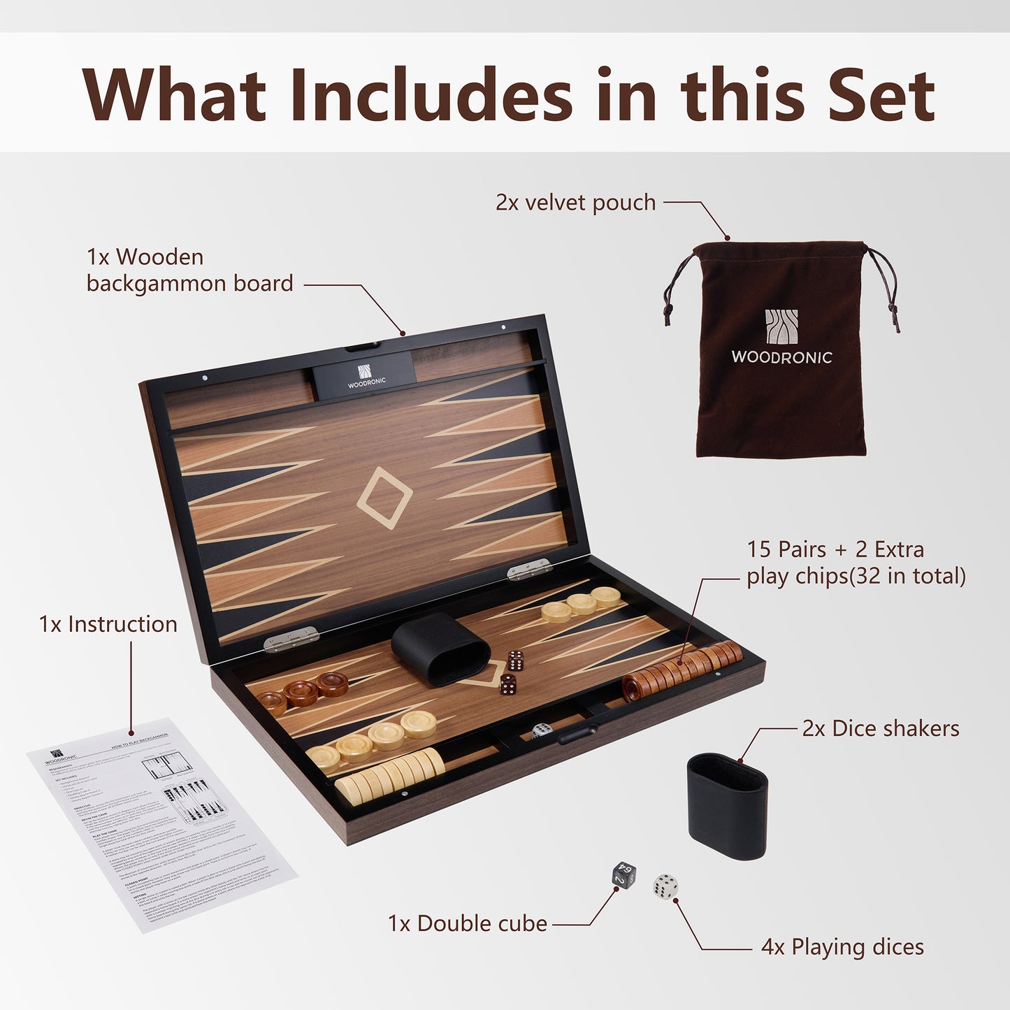 A5040 Backgammon Set, Walnut Maple Mahogany Veneers