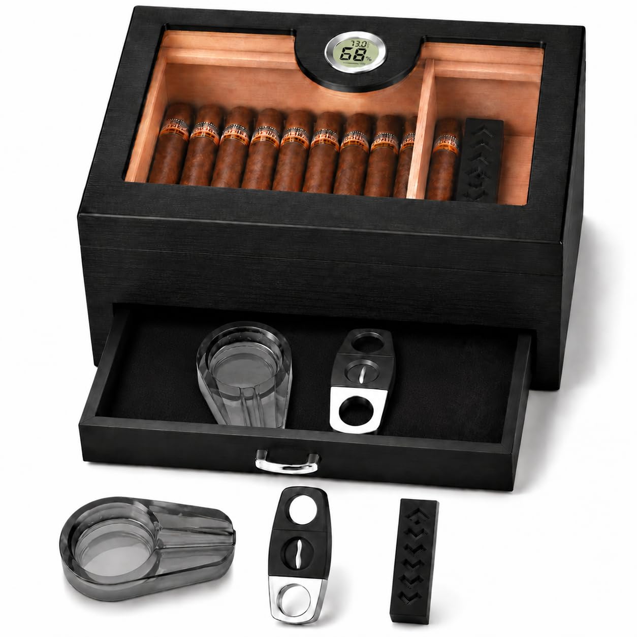 Desktop Cigar Humidor with Drawer | 50 Cigar Set