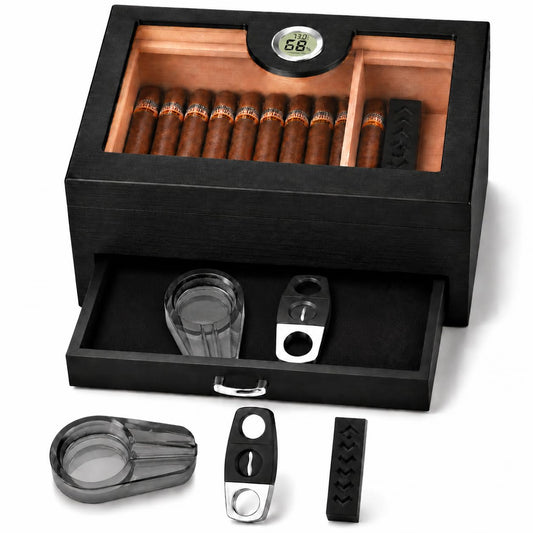 Desktop Cigar Humidor with Drawer | 50 Cigar Set