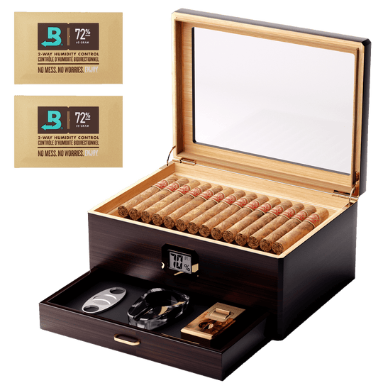 Woodronic Personalized 80 Count Cigar Humidor with Digital Hygrometer & Accessory Drawer