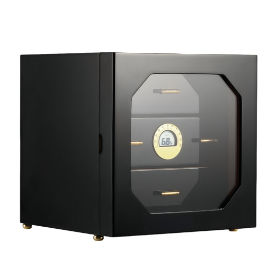 Woodronic Piano Black Cigar Humidor Cabinet | Luxury Desktop Cedar Storage for 50-100 Cigars