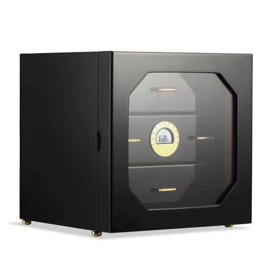 Woodronic Piano Black Cigar Humidor Cabinet | Luxury Desktop Cedar Storage for 50-100 Cigars