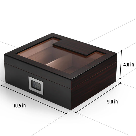 Woodronic Custom Cigar Humidor Set: 35-50 Count Spanish Cedar Cigar Box with Digital Hygrometer, Cigar Cutting & Ashtray
