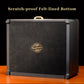 A close-up of the humidor’s scratch-proof felt-lined bottom with the "Woodronic" logo, showcasing its protective design and brand identity, against a black background.