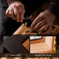A craftsmanship collage featuring hand-planing wood, the smooth ebony exterior finish, and the Spanish cedar veneer interior, emphasizing premium materials and artisanal quality.