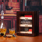 Custom engraved cigar humidor with ornate border, showcasing premium personalized design for special occasions.