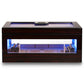 Illuminated cigar humidor with cigars inside, showcasing RGB LED lighting and glass windows for elegant display of cigar collection.