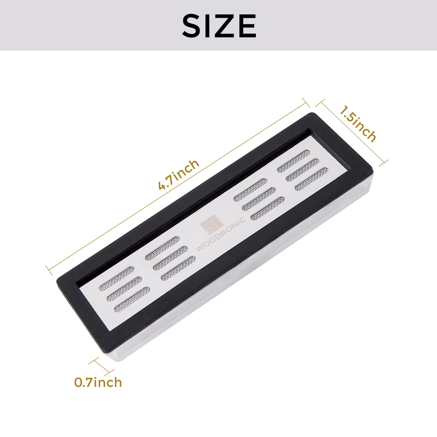 Silver humidifier dimensions: 4.7" L x 1.5" W x 0.7" H, compact size for small to medium humidors.