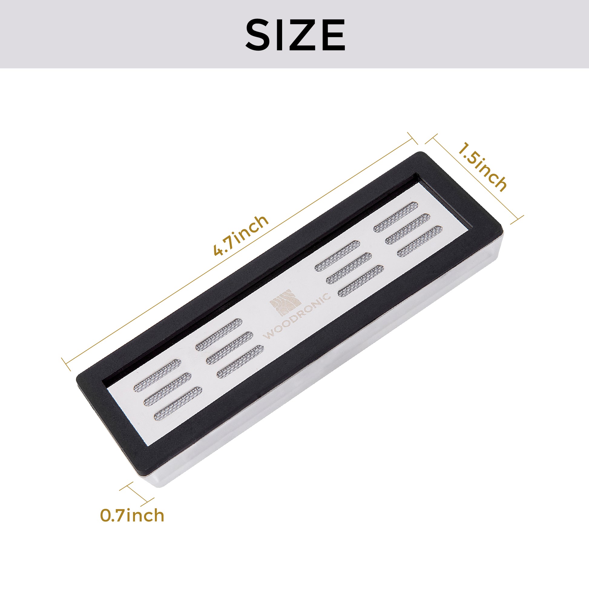 Silver humidifier dimensions: 4.7" L x 1.5" W x 0.7" H, compact size for small to medium humidors.