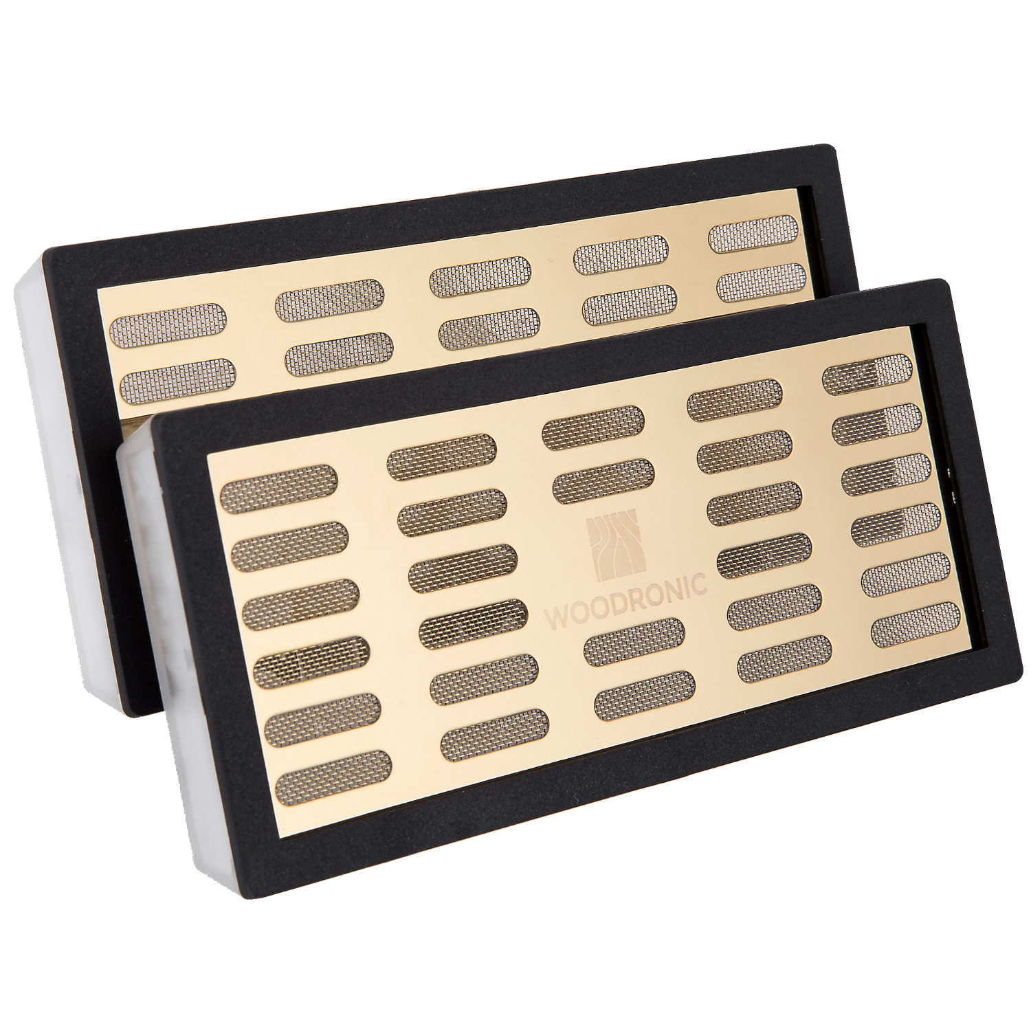 Gold-plated crystal gel cigar humidifiers with mesh vents, designed for consistent humidity control in cigar humidors.