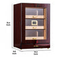 Glossy ebony 3-drawer cigar humidor with dimensions 10.2x9.8x15.4 inches, featuring digital hygrometer, gold hardware, and Spanish cedar interior.