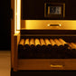 LED-lit cigar drawer showcasing neatly arranged cigars, highlighting warm illumination for premium display.