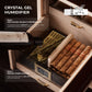 Step-by-step demo of crystal gel humidifier: adding solution to maintain 65-75% humidity for optimal cigar preservation.