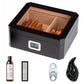 Woodronic Luxury Desktop Cigar Humidor Set | Glass Top Ebony Edition for 50 Cigars