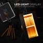 LED light display feature of cigar humidor, highlighting warm illumination to showcase cigar collection elegantly in a dark setting.