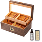 Complete wenge wood cigar humidor set, including cigars, humidification solution, and crystal gel humidifier, perfect gift for cigar enthusiasts.