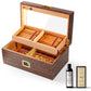 Complete wenge wood cigar humidor set, including cigars, humidification solution, and crystal gel humidifier, perfect gift for cigar enthusiasts.