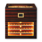Ebony wood tiered cigar humidor with LED lighting, digital hygrometer, and glass display, ideal for showcasing and storing premium cigars.